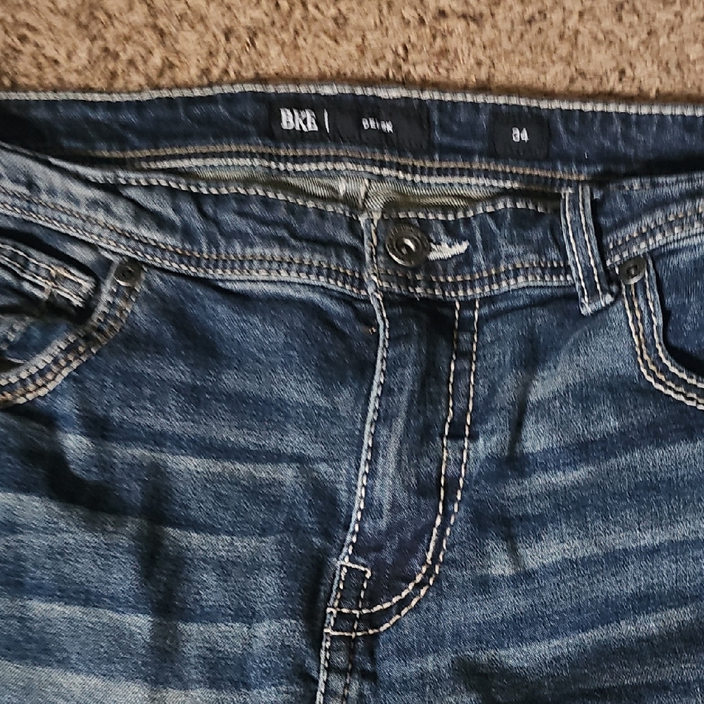 BKE Men's Dark Blue Washed Denim Shorts - Picture 3 of 5